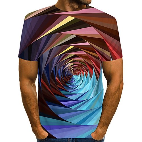 Men daily clothing chic, T-shirt, color block, 3D, graphic print round neck, short sleeves