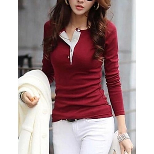 Female street fashion casual cotton T-shirt, solid color