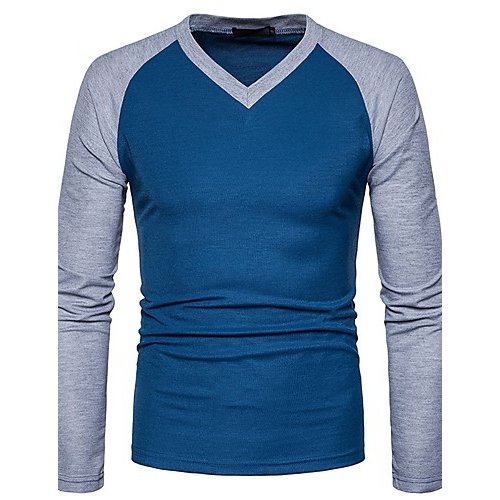 Men casual, everyday cotton T-shirt, color V-neck, long sleeves