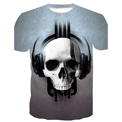 Men cotton slim t-shirt, 3D, skull round neck