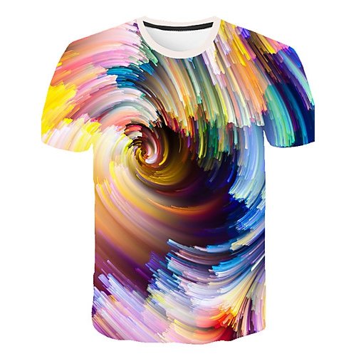 Men T-shirt, color block, 3D, graphic print round neck