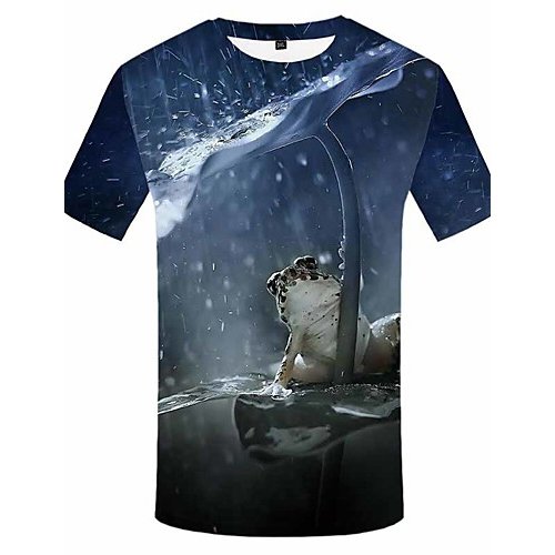 Men daily clothing basic large size T-shirt, 3D, animal print round neck, short sleeves