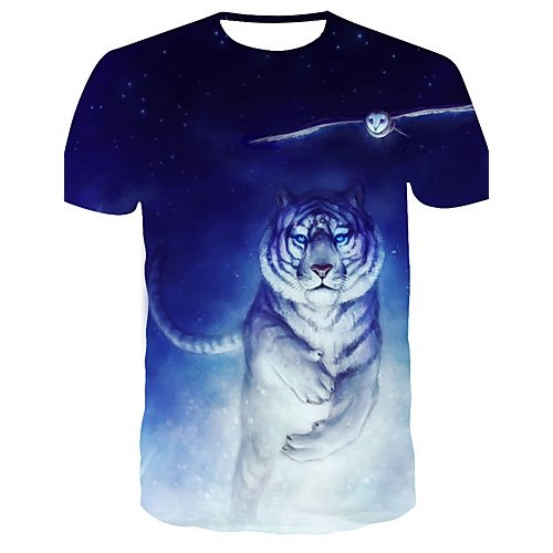 Men casual everyday fashion, punk gothic T-shirt, color matching, animal print round neck, short sleeves