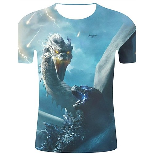 Men sports and chic, exaggerated large size cotton T-shirt, 3D, graphics, animal print round neck, short sleeves