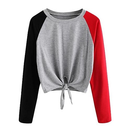 Women cotton T-shirt, solid color round neck