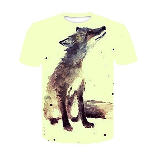 Men daily clothing basic large size T-shirt, 3D, animal print round neck, short sleeves