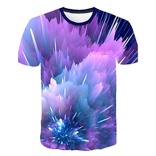 Men T-shirt, color block, 3D, graphic print round neck