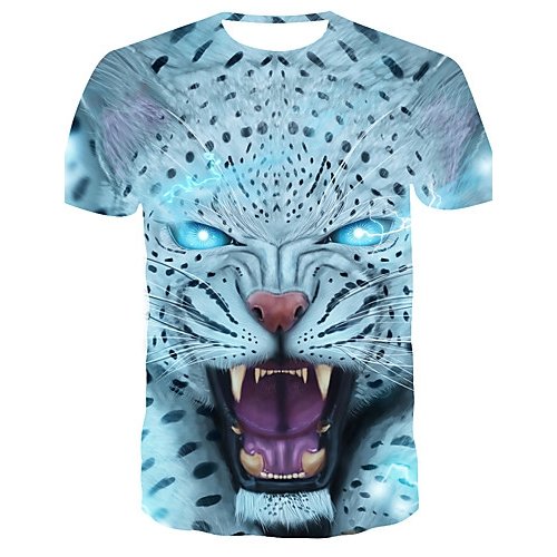 Men everyday fashion, punk gothic T-shirt, color matching, animal print round neck, short sleeves