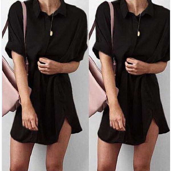 Blouse Short Sleeve Shirt Collar Loose Long Casual Shirt T-Shirt