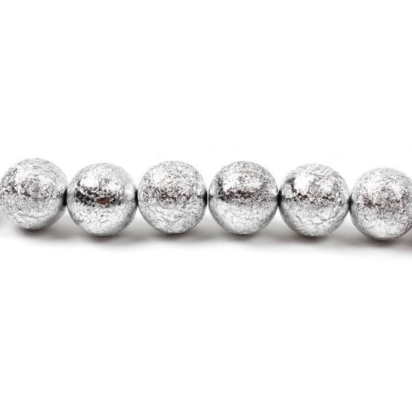 Silver textured plastic bead 9 round