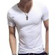 Men Daily Slim T-Shirt, Solid Color V-neck, Short Sleeve