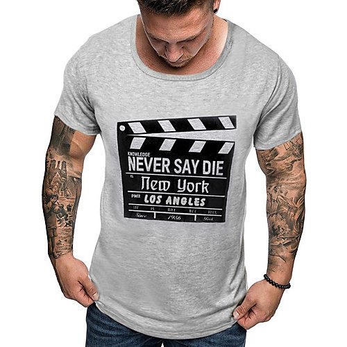 Men casual base cotton T-shirt, graphics, letter print round neck, short sleeves