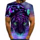 Men casual, everyday fashion, exaggerated T-shirt, color block, 3D, animal tiger, print