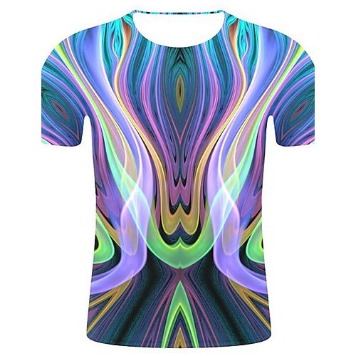 Men 3D Print, Art Style Cotton T-Shirt, Geometry, 3D, Graphic Print Round Collar