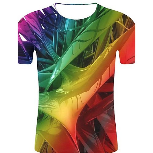 Men sports, plus cotton T-shirt, stripes, 3D, graphic print round neck