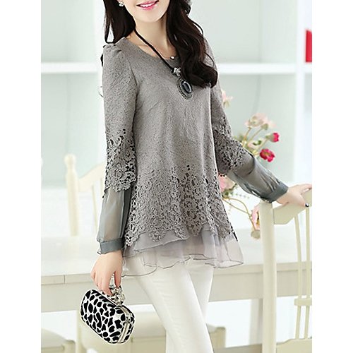 Women go out to the street chic shirt, solid color lace