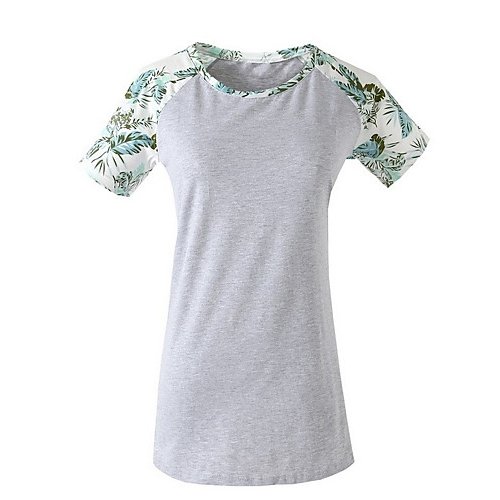 Women Basic T-shirt, solid color, color Patchwork, print