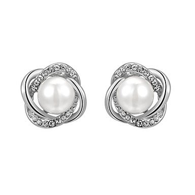 Woman crystal earrings, imitation pearls, cubic zirconia flower fashion silver, steel rose daily