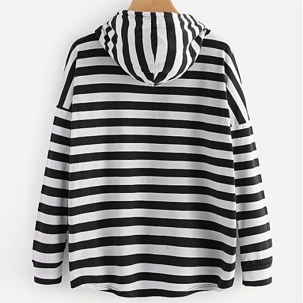 Women Large Size Striped Casual Jacket Long Sleeve Crop Jumper Pullover Top