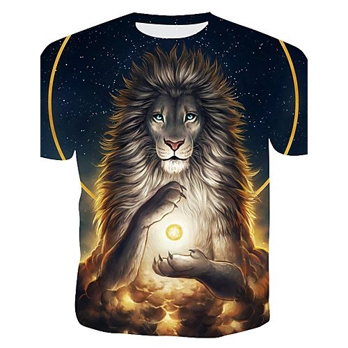 Men cotton T-shirt, 3D, animal print round neck