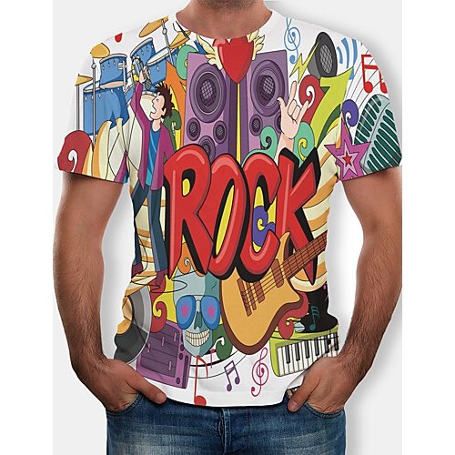 Men T-shirt, graphics, cartoon, letter round neck