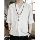 Men cotton T-shirt, solid color patchwork V-neck