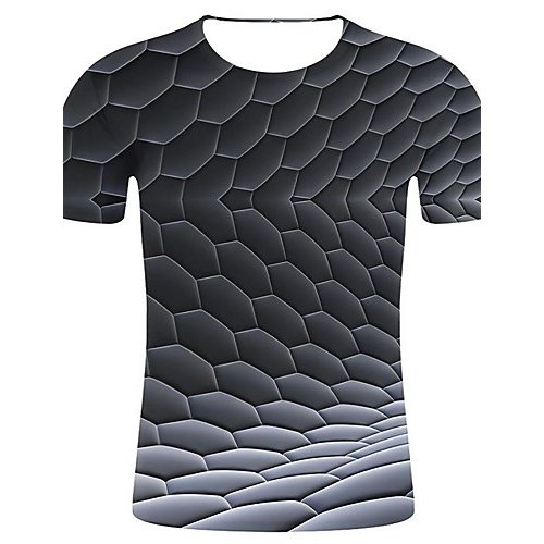 Men Art Deco, Vintage Large Size Cotton T-Shirt, Geometry, 3D, Graphic Print Round Collar