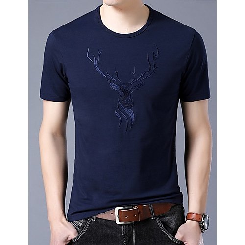 Men cotton T-shirt, animal print round neck