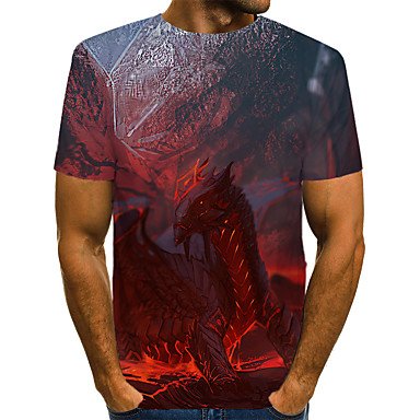 Men everyday fashion, exaggerated T-shirt, 3D, animal, printed crew neck, short sleeves