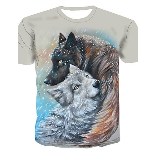 Men T-shirt, color block, 3D, animal print round neck