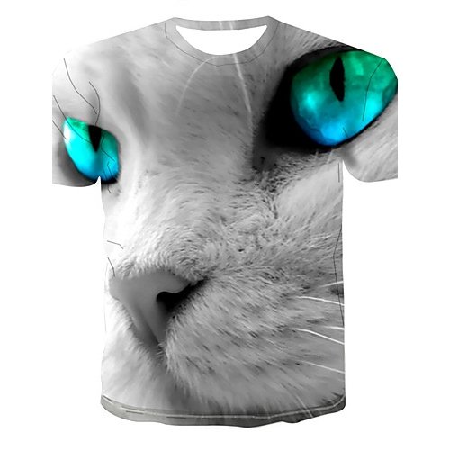 Men large size T-shirt, 3D, animal print round neck