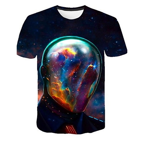 Men daily wear slim T-shirt, graphic round neck, short sleeves