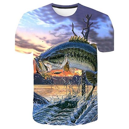 Men large size T-shirt, 3D, graphics, animal print round neck