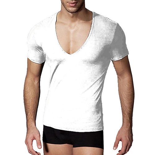 Men cotton T-shirt, solid color V-neck, short-sleeved