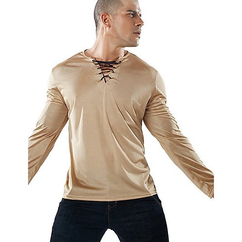 Men T-Shirt, Solid Color V-Neck