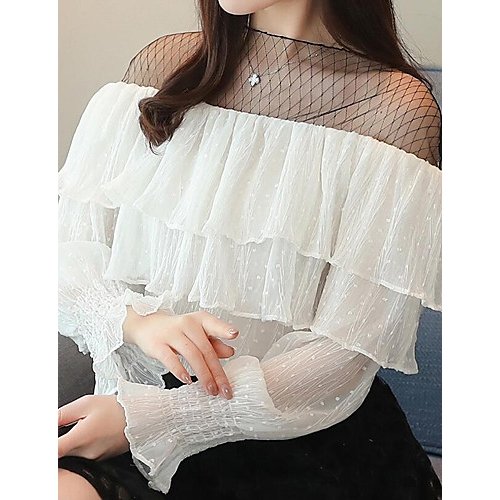 Female holidays, working street chic T-shirt, round neck lace color block, Lovell