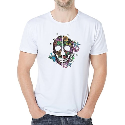 Men vintage, slim T-shirt, graphics, skull print round neck