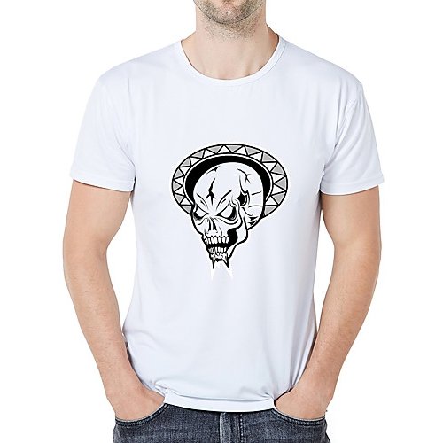 Men casual, everyday sports and leisure business, retro slim T-shirt, graphics, skull print round neck, short sleeves