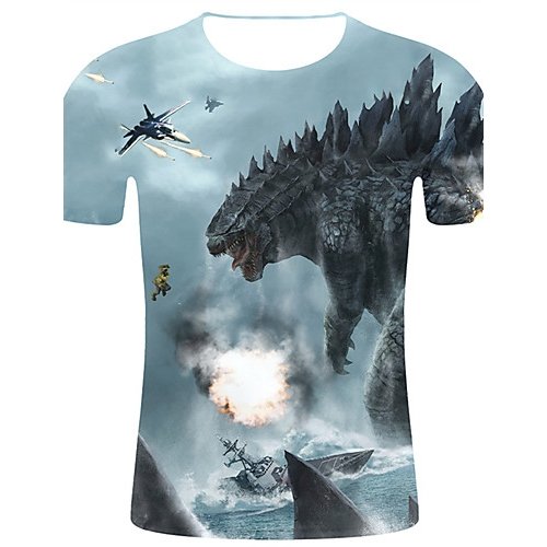 Men sports and chic, exaggerated large size cotton T-shirt, 3D, graphics, animal print round neck, short sleeves