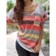 Women go casual loose T-shirt, V-neck color block patchwork