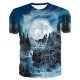 Men daily fashion large size T-shirt, animal wolf, printed round neck, short sleeves