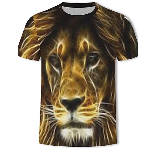 Men large size cotton T-shirt, 3D, animal print round neck