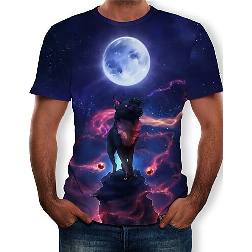 Men T-Shirt, Galaxy, 3D, Animal Printed Round Collar