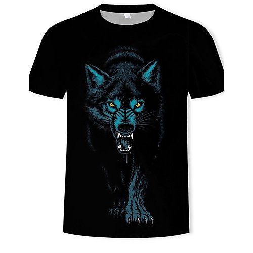 Men casual basic T-shirt, animal print round neck, short sleeves