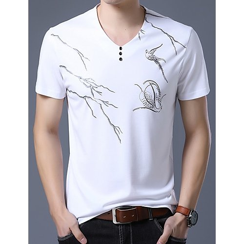 Men cotton T-shirt, animal print V-neck