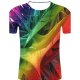 Men sports, plus cotton T-shirt, stripes, 3D, graphic print round neck