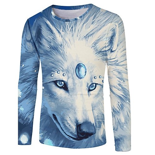 Men casual, daily basic, fashion T-shirt, color block, 3D, animal print round neck, long sleeves