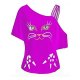 Short-sleeved T-shirt printing women single shoulder strap Cat T-shirt Red Rose