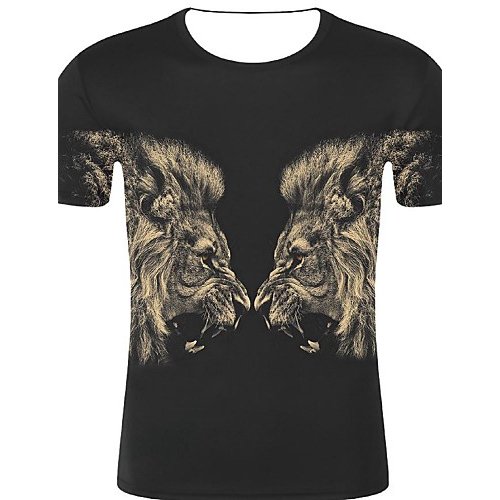 Men sports and chic, exaggerated large size cotton T-shirt, 3D, graphics, animal print round neck, short sleeves