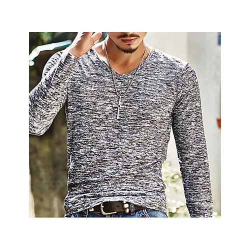 Men cultivating basic T-shirt, solid color print V-neck, long-sleeved